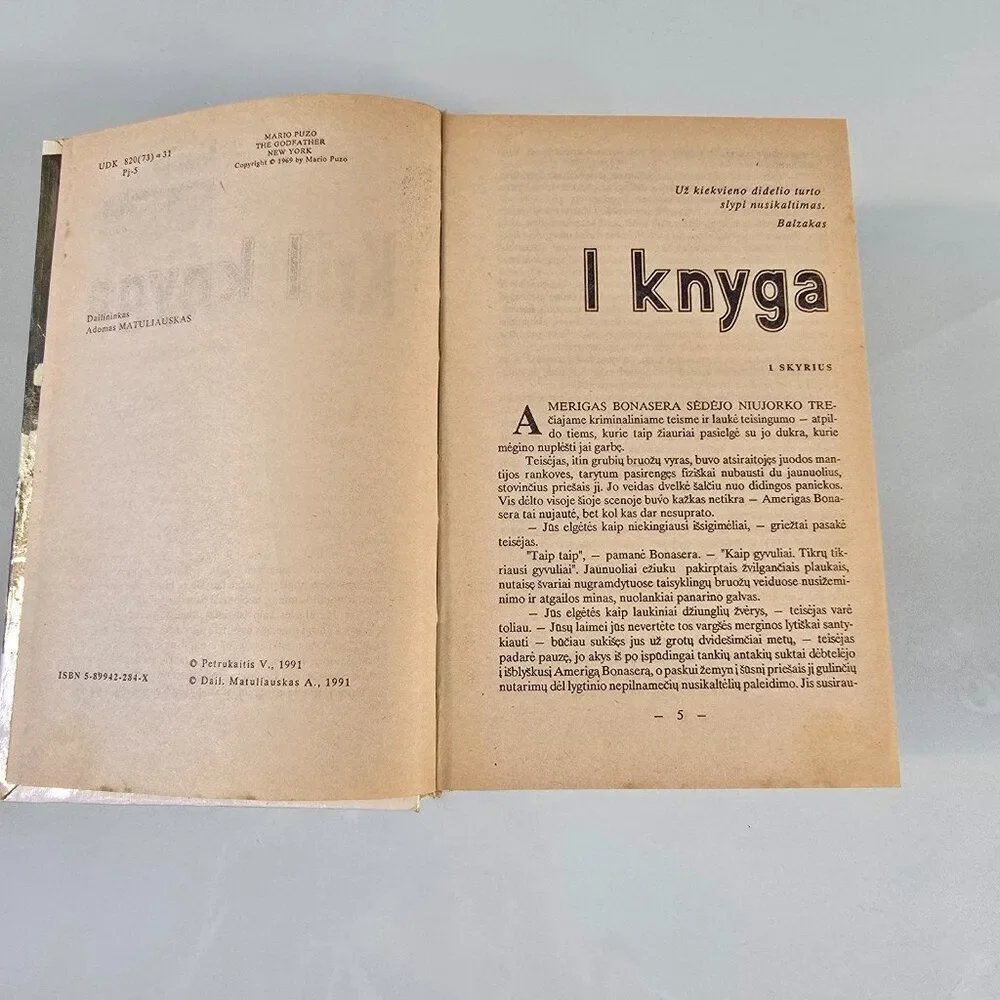 Marijo Pjuzo Krikštatėvis /Godfather Book In Lithuanian Language Vintage 1991 HC